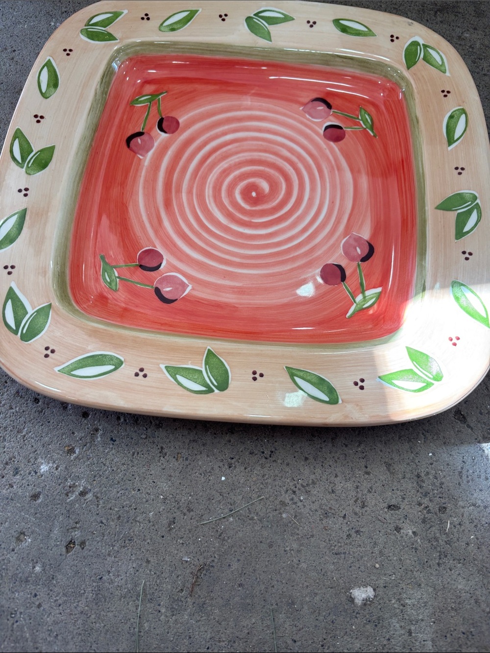 Hand-Painted Cherry Square Serving Platter